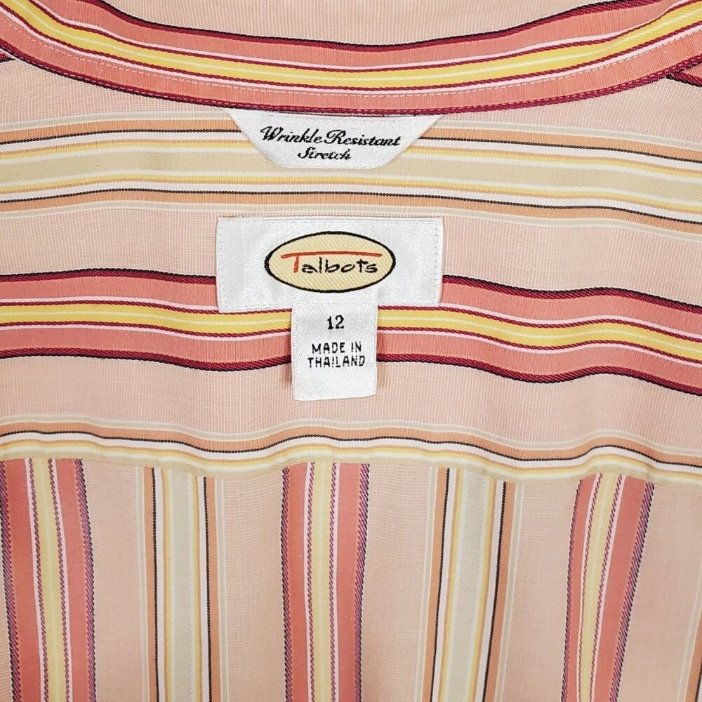 Talbots Sz 12 Shirt Button Down Vertical Stripe Wrinkle Resistant Collared Peach - Picture 7 of 8